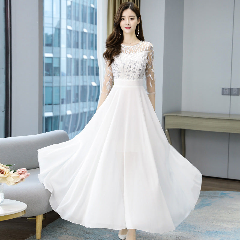 Aaliyah - Elegant Hvid Chiffon Kjole til Fest hvid