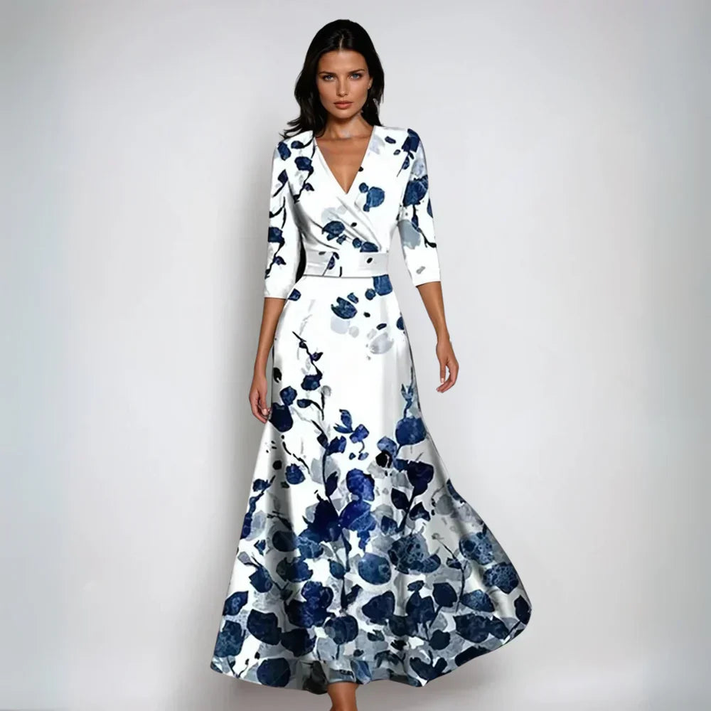 Baharija - Elegant Blomstret Omslagskjole til Sommer Hvid