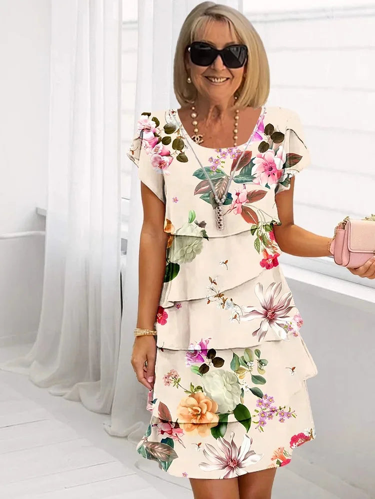 Bahija - Blomstret Kjole med Lag-på-Lag Design Multifarvet