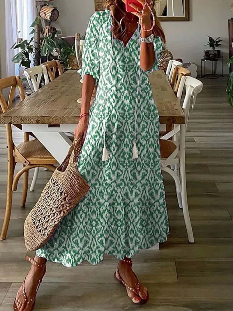 Belinda - Boho Maxi Kjole til Kvinder Grøn