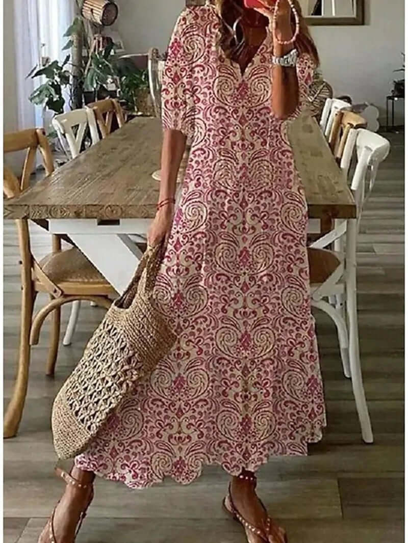 Belinda - Boho Maxi Kjole til Kvinder Lyserød