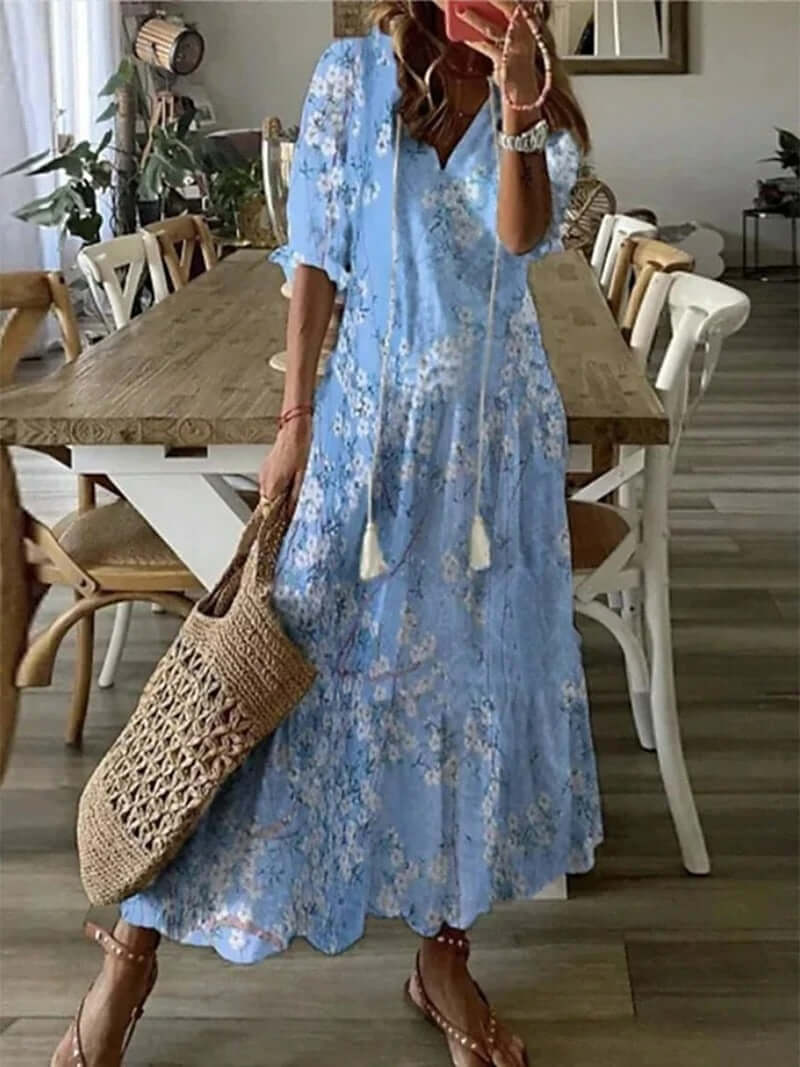 Belinda - Boho Maxi Kjole til Kvinder Mørkeblå