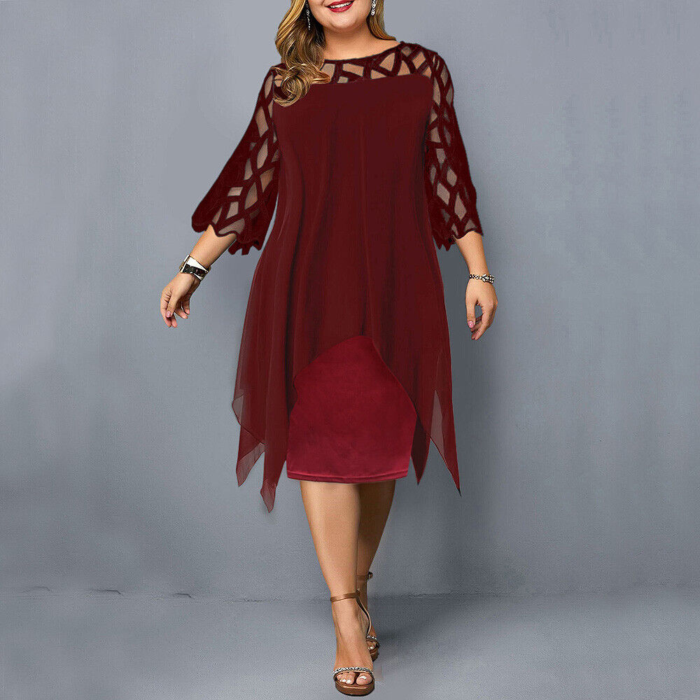Belinda - Elegant Midi Kjole til Kvinder Plus Size Rød vin