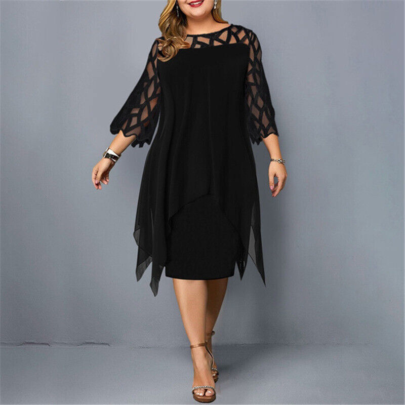 Belinda - Elegant Midi Kjole til Kvinder Plus Size Sort