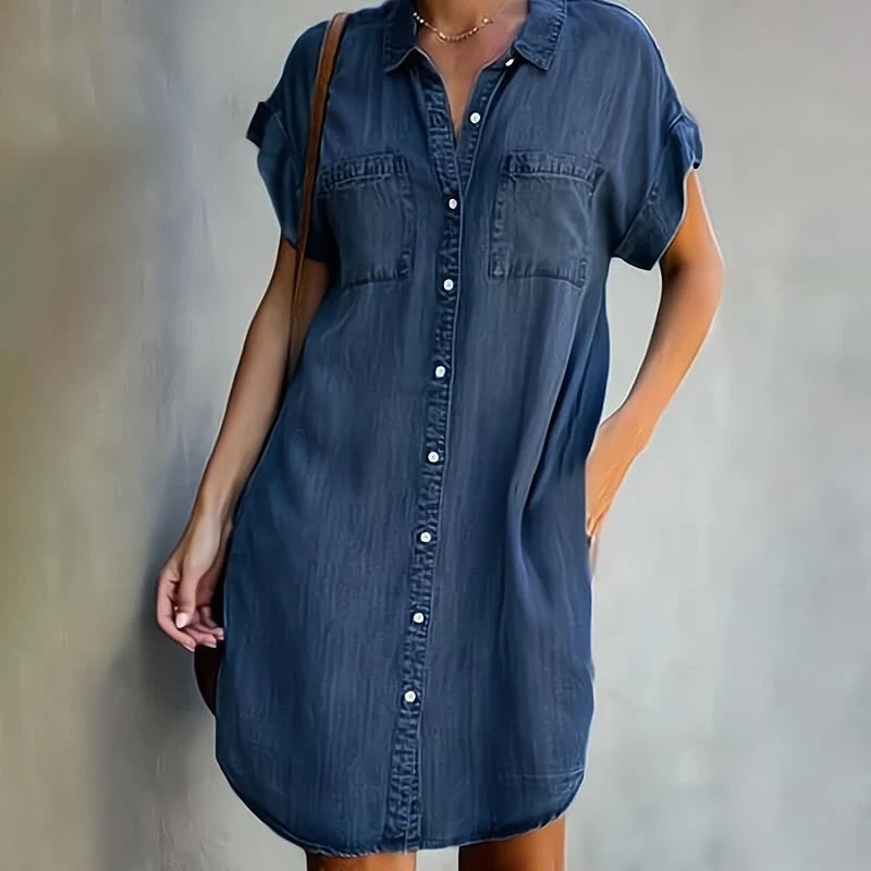 Benita - Stilfuld Denim Kjole til Kvinder Mørkeblå