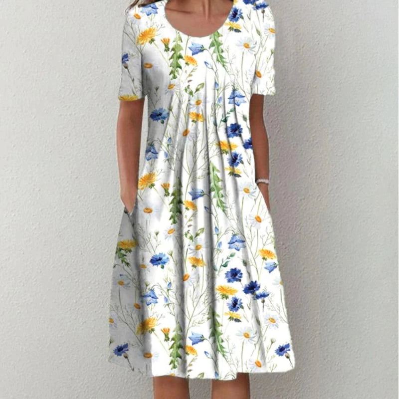 Camilla - Blomstret Kjole med Lommer i Casual Stil Gul Blomstret