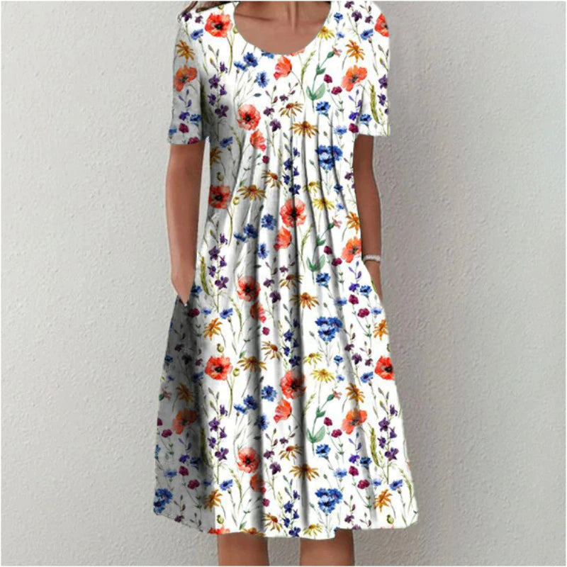 Camilla - Blomstret Kjole med Lommer i Casual Stil Red Floral