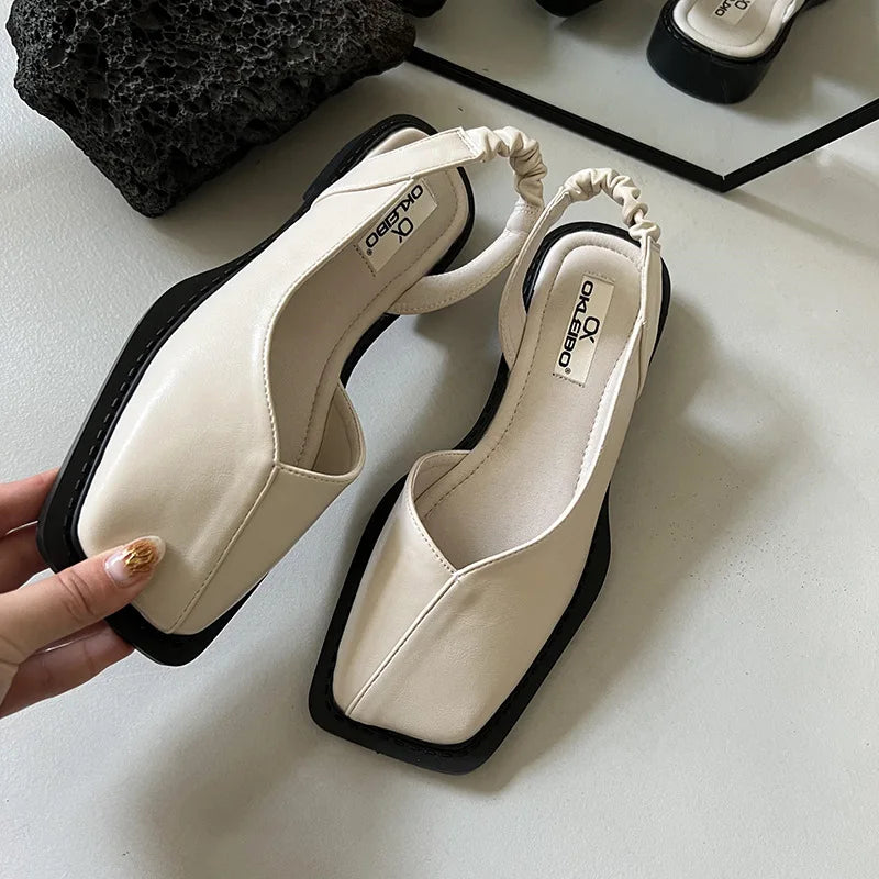 Cecilie - Slingback Sandaler med Firkantet Tå Beige
