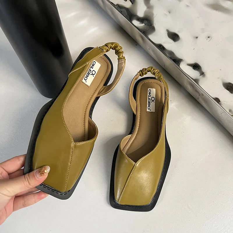 Cecilie - Slingback Sandaler med Firkantet Tå Grøn