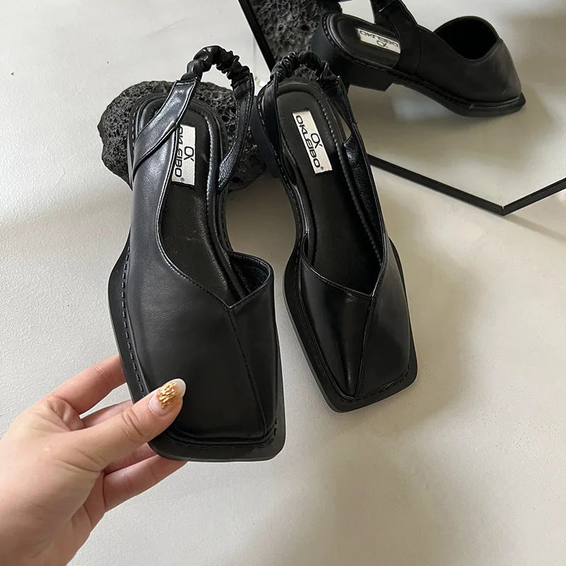 Cecilie - Slingback Sandaler med Firkantet Tå Sort