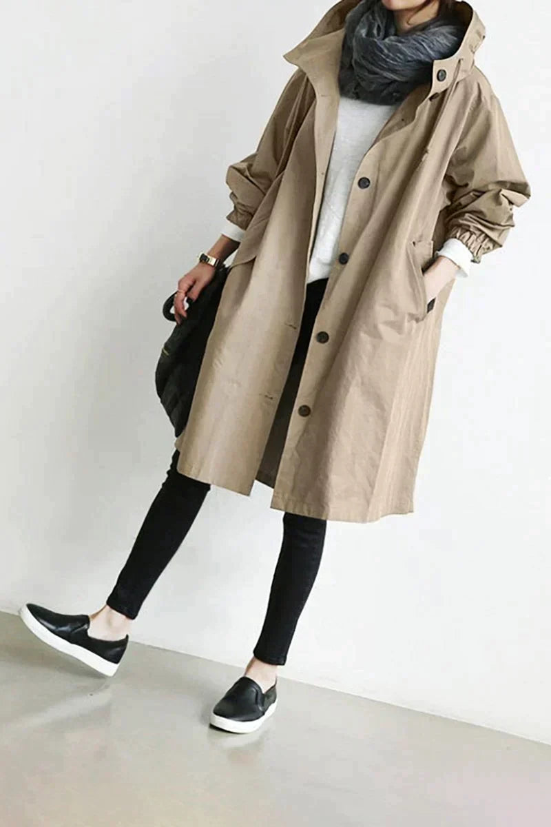 Chiara - Chic vindjakke med hætte til kvinder til efterår/vinter Beige