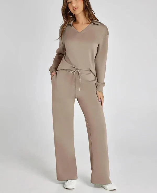 Daniel - Kvinder Langærmet Loungewear Sæt Brun