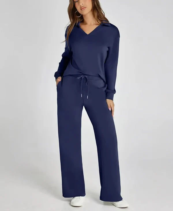 Daniel - Kvinder Langærmet Loungewear Sæt Marineblå