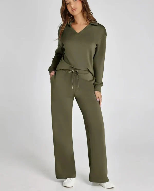 Daniel - Kvinder Langærmet Loungewear Sæt Militærgrøn