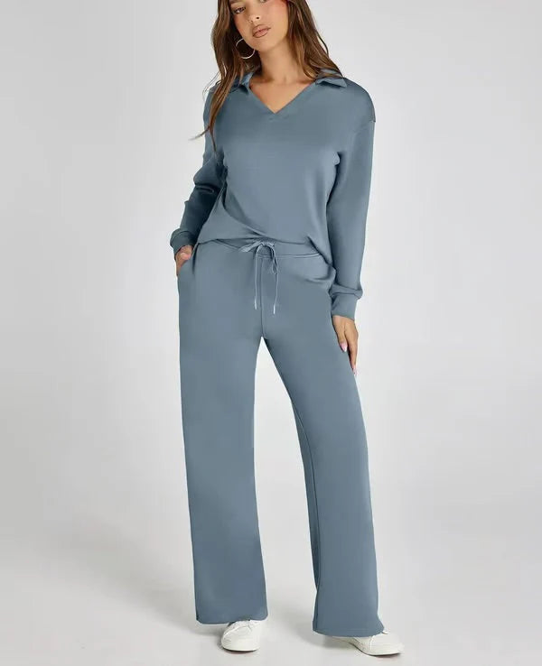 Daniel - Kvinder Langærmet Loungewear Sæt Støvet Blå