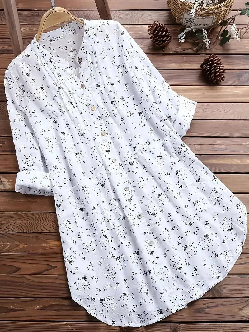 Dinna - Klassisk Sommerbluse Blomsterprint Hvid
