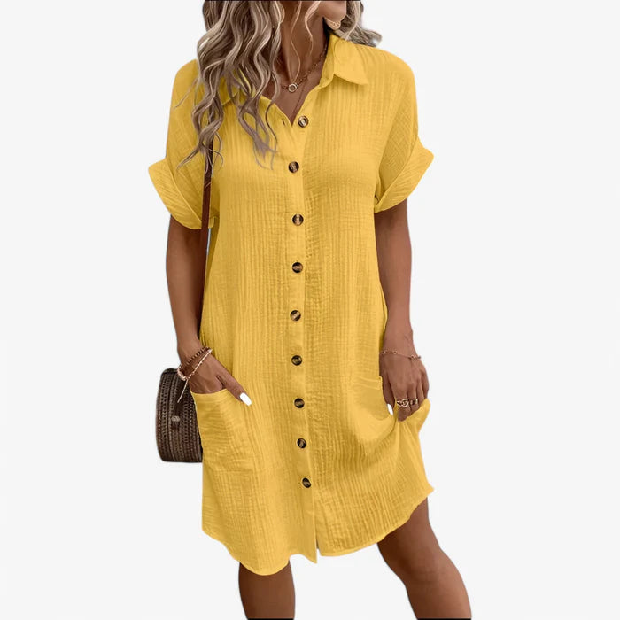 Dione - Sommerkjole Elegant Stofblanding Perfekt Gul