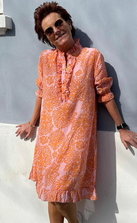 Freja - Say INA Copenhagen Kjole Philine Pink Red Flowers Orange drøm