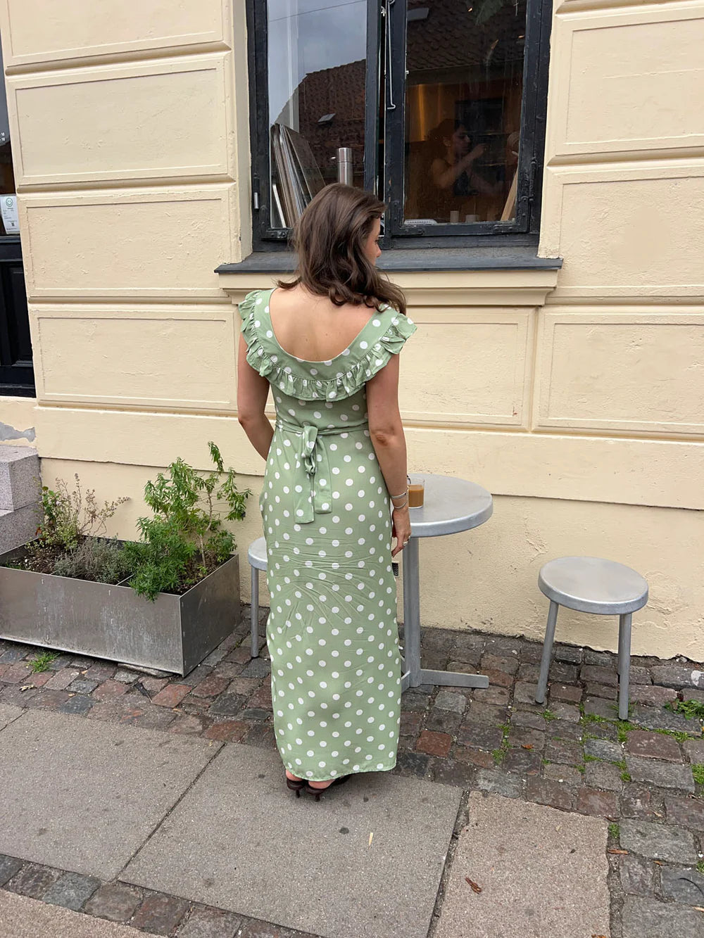 Karen - Luna Kjole med Polkaprikker Elegant Stil Grøn/hvid