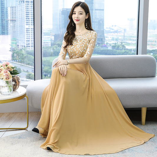 Aaliyah - Elegant Hvid Chiffon Kjole til Fest gul
