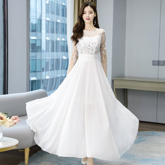 Aaliyah - Elegant Hvid Chiffon Kjole til Fest hvid