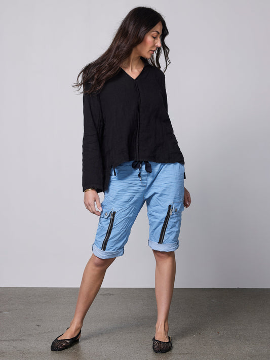 Alice - Lyseblå Cargo Shorts i Knælængde Lyseblå
