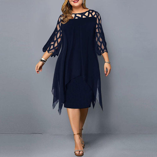 Belinda - Elegant Midi Kjole til Kvinder Plus Size Dyb blå