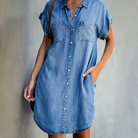 Benita - Stilfuld Denim Kjole til Kvinder Lysblå