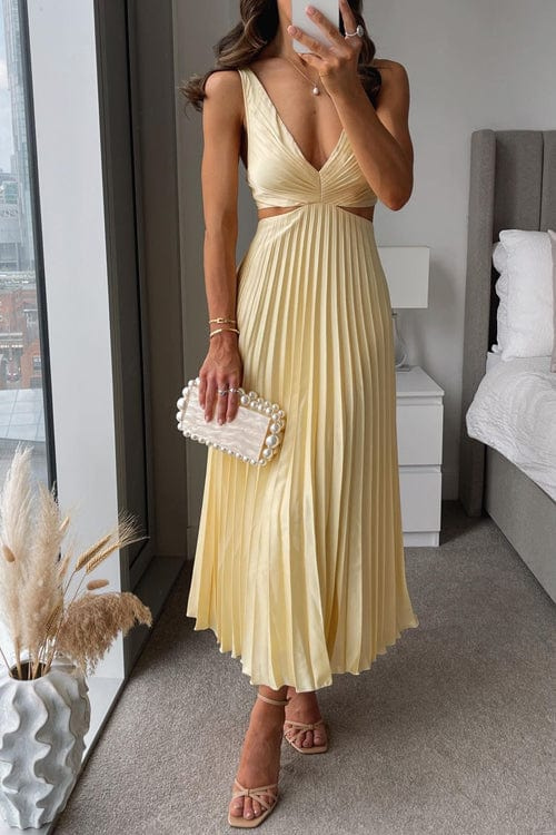 Bonnie - Elegant Plisseret Satin Kjole til Kvinder Gul