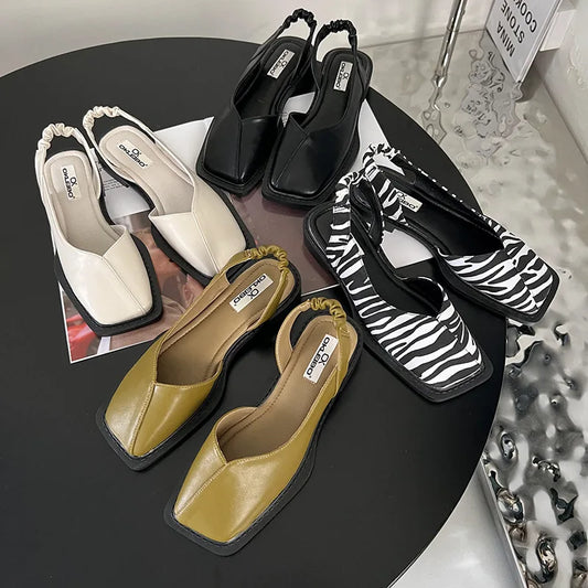 Cecilie - Slingback Sandaler med Firkantet Tå