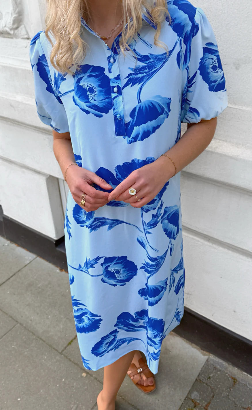 Helga - INA Copenhagen Kjole Elegant Feminin Stil  Blue Flower