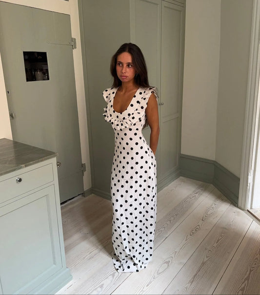Karen - Luna Kjole med Polkaprikker Elegant Stil Hvid/sort